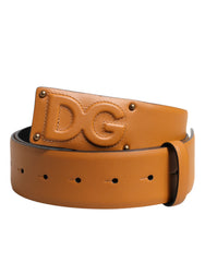 Men's Brown Leather Buckle Dg Logo Embossed Belt