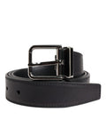 Men's Black Classic Calf Leather Silver Buckle Belt