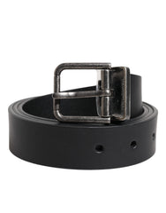 Men's Black Classic Leather Metal Buckle Belt