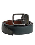 Men's Green Classic Leather Metal Buckle Belt