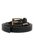 Men's Black Double Strap Leather Gold Buckle Belt Calf