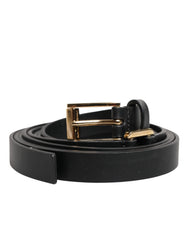 Men's Black Double Strap Leather Gold Buckle Belt Calf