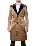 Men's Brown Silk Single Breasted Trench Coat Jacket Clothing