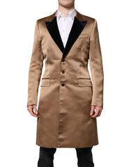 Men's Brown Silk Single Breasted Trench Coat Jacket Clothing