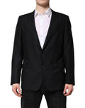 Men's Dark Blue Martini Wool Blazer Coat Jacket Black Virgin Silk Clothing