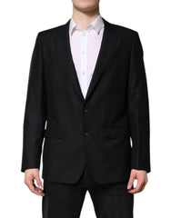 Men's Dark Blue Martini Wool Blazer Coat Jacket Black Virgin Silk Clothing