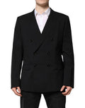 Men's Black Martini Double Breasted Suit Jacket Virgin Wool Elastane