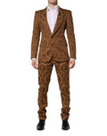 Men's Brown Floral Jacquard Sicilia 2 Piece Suit Cotton Polyester