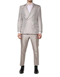 Men's Light Gray Jacquard Silk Dotted 2 Piece Suit