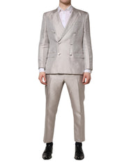 Men's Light Gray Jacquard Silk Dotted 2 Piece Suit