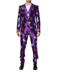 Men's Purple Silk Animal Print 3 Piece Suit