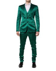 Men's Green Silk 3 Piece Single Breasted Suit