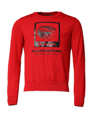 Men's Logo-Print Crew Neck Sweatshirt Red Virgin Wool Polyurethane Sweatshirts