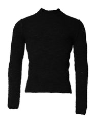 Men's Wool-Nylon Crew Neck Knit Sweater Black Virgin
