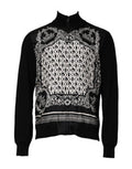 Men's Black White Bandana Print Full Zip Sweater And Cashmere Silk Clothing