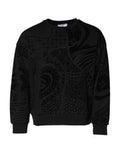 Men's Black Printed Crew Neck Sweatshirt Sweater Cotton Elastane Clothing