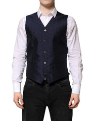 Dark Blue Logo Wool Formal Men Waistcoat Vest Virgin Elastane Clothing
