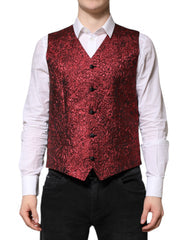 Red Floral Brocade Formal Men Waistcoat Vest Clothing