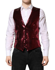 Red Sequined Dress Formal Men Waistcoat Vest Nylon Polyester Silk Elastane