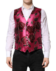 Pink Floral Satin Formal Men Waistcoat Vest Clothing