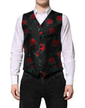 Red Floral Brocade Formal Men Waistcoat Vest Black Clothing