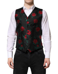 Red Floral Brocade Formal Men Waistcoat Vest Black Clothing