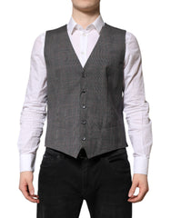 Men's Gray Plaid Wool Formal Dress Waistcoat Vest Virgin
