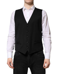 Black Wool Dress Formal Men Waistcoat Vest Virgin Elastane
