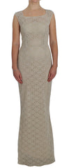 Women's Beige Ricamo Cutout Cotton Sheath Dress