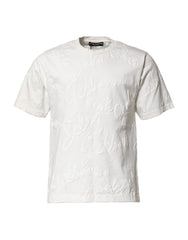 Men's White Cotton Logo Embossed Crew Neck T-Shirt