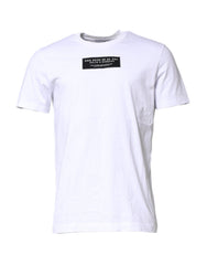 Men's White Cotton Logo Patch Crew Neck T-Shirt