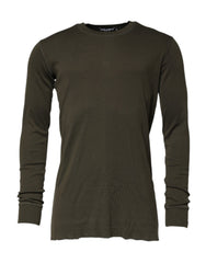 Men's Dark Green Long Sleeves Crew Neck T-Shirt Cotton