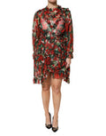 Women's Multicolor Ruffle Floral Long Sleeves Dress Silk