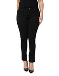 Women's Black Cotton Logo Mid Waist Skinny Denim Jeans Elastane Clothing