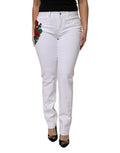 Women's White Floral Sequined Girly Denim Jeans Nylon Elastane Clothing