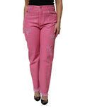 Women's Pink Tattered Mid Waist Tapered Denim Jeans Cotton Elastane Clothing