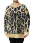 Women's Multicolor Leopard Mohair Crew Neck Sweater Clothing