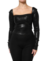 Women's Black Viscose Long Sleeves Fitted Blouse Top