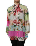 Women's Multicolor Floral Patchwork Long Sleeves Top Silk Elastane
