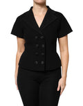 Women's Black Wool Double Breasted Coat Jacket Virgin Nylon Elastane Clothing
