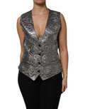 Women's Silver Floral Jacquard Sleeveless Vest Top