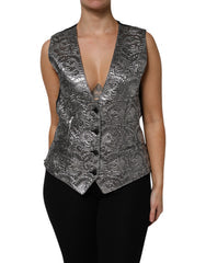 Women's Silver Floral Jacquard Sleeveless Vest Top