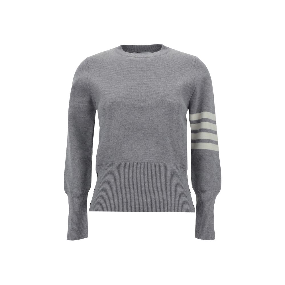 Thom Browne Virgin Wool with Signature Stripes Sweater — Gray