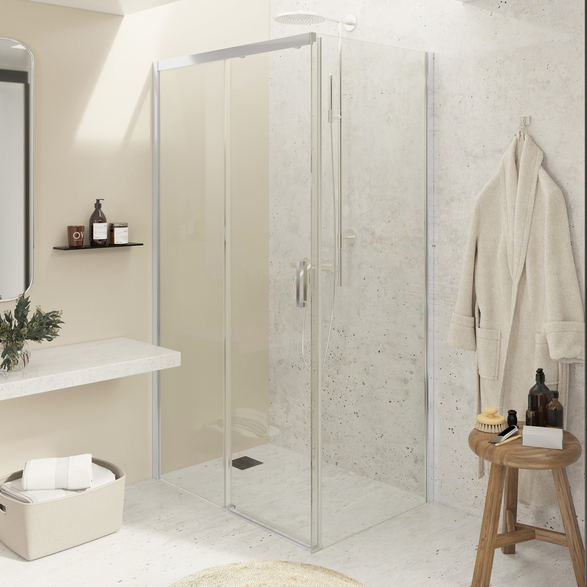 BATHME NOEL-3 Mampara Ducha Lateral Fijo+Frontal Corredera Cromo Transparente