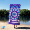 Toalla de playa personalizada Mandala estilo bohemio de secado rápido con nombre Esenciales de viaje Fiesta en la playa Regalo de cumpleaños para mujeres Hombres