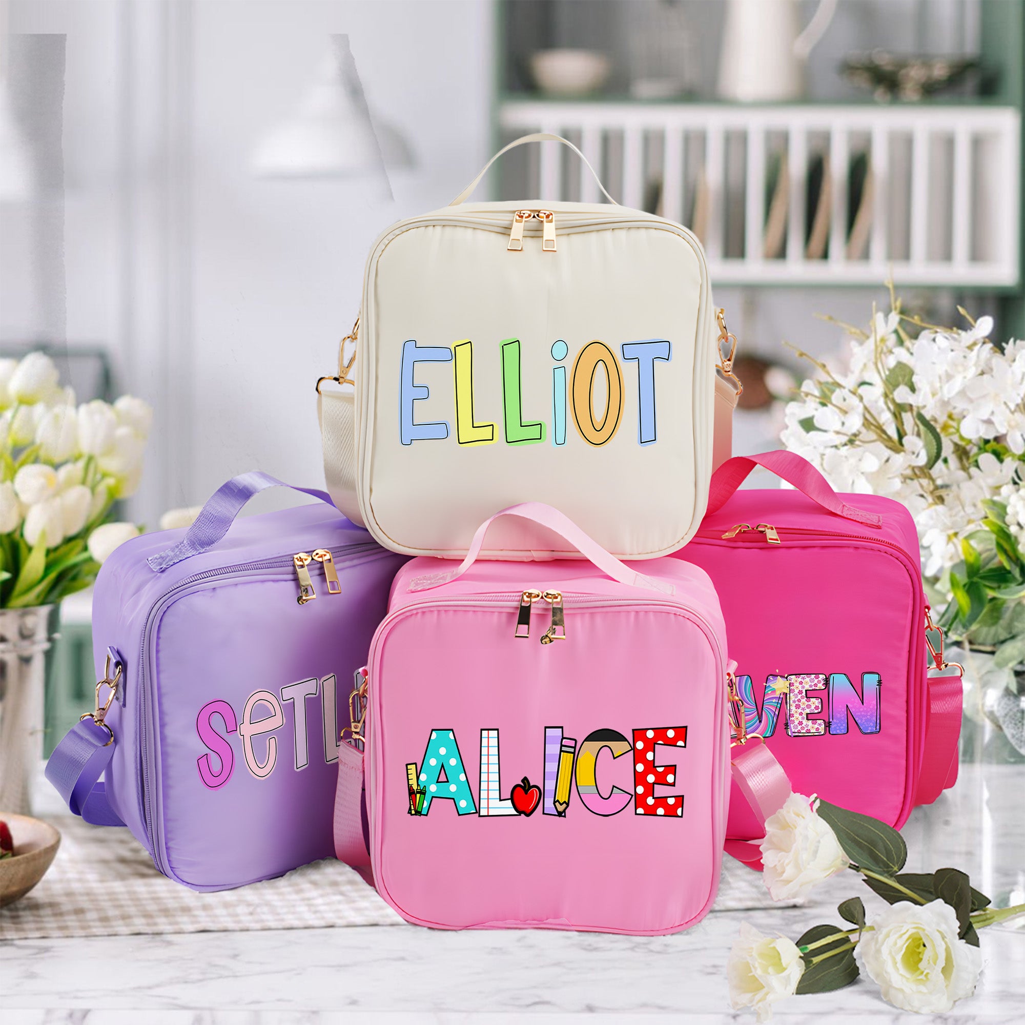 Bolsa de almuerzo aislante personalizada con nombre Princesa multicolor Regalo de vuelta al cole para niños Niñas