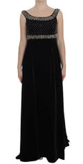 Women's Crystal-Embellished Velvet Gown Black Rayon Glass Cotton