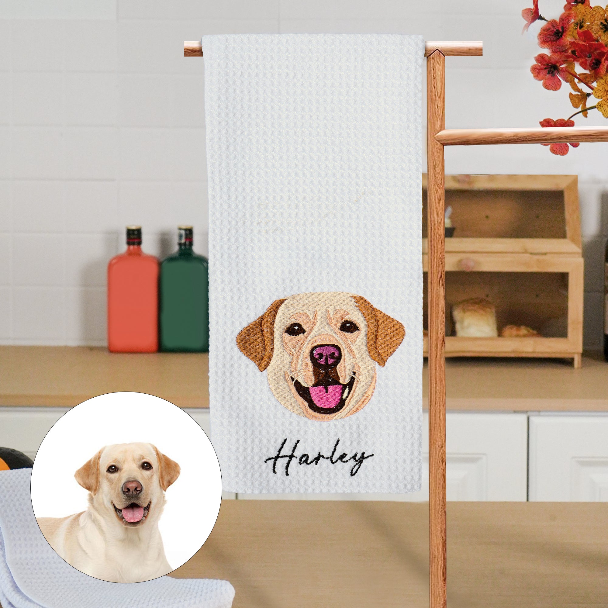 Toalla de microfibra para té con bordado de cara de mascota y foto de mascota regalo de cumpleaños para los amantes de las mascotas
