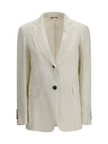 Max Mara Studio Pinstriped Linen Blazer — Beige