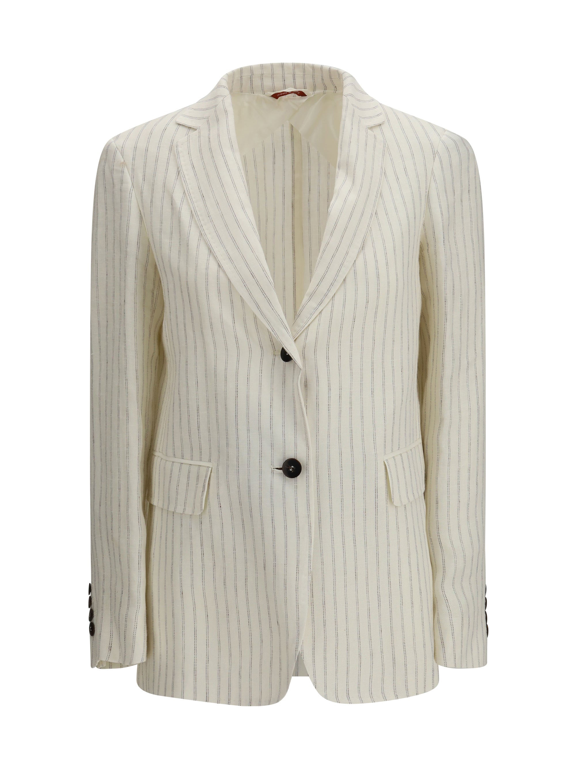 Max Mara Studio Pinstriped Linen Blazer — Beige